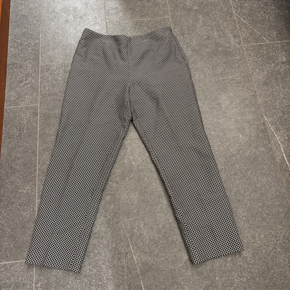 Talbots Women's Cropped Side Zip Pants Size 12 Black White Silk Cotton Blend